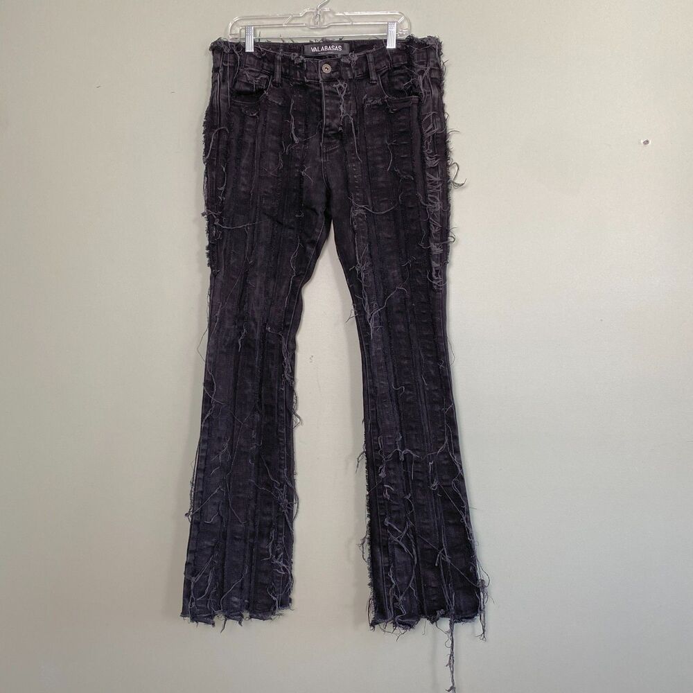 Valabasas Distressed Black Boot Jeans Button Fly Mens 34x35 Grunge Punk Goth
